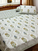 KING Size Quilted Blockprint REVERSIBLE Mulmul Bedcover (108*108 inches)