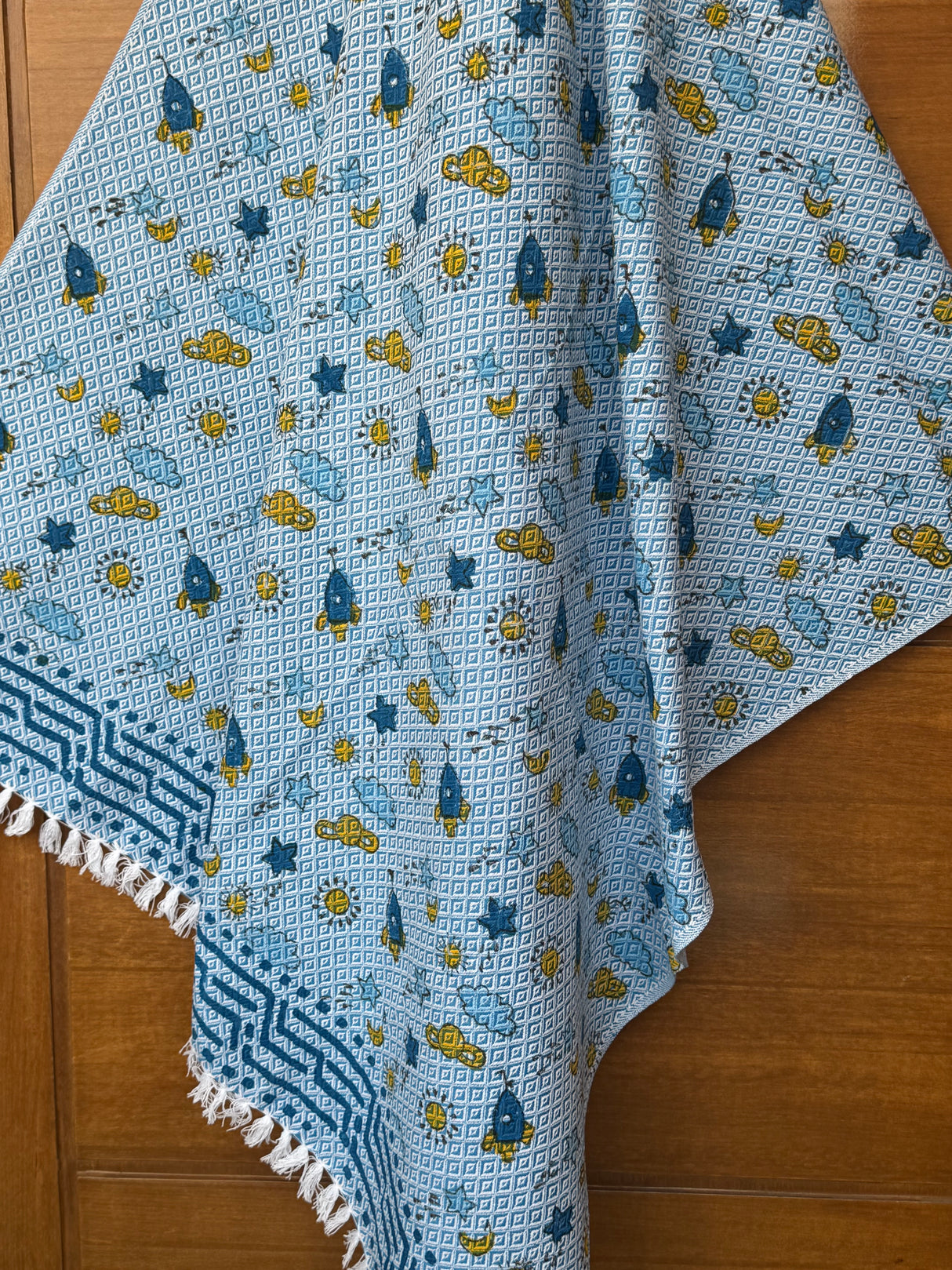 Space Adventure Blockprint Kids Towel – Cotton Jacquard Weave