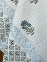 Elegant Blue Blockprint Cotton Towel- Waffle Weave