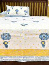 Cute Hot Air Balloon Handblock Printed Kids Cotton Bedsheet
