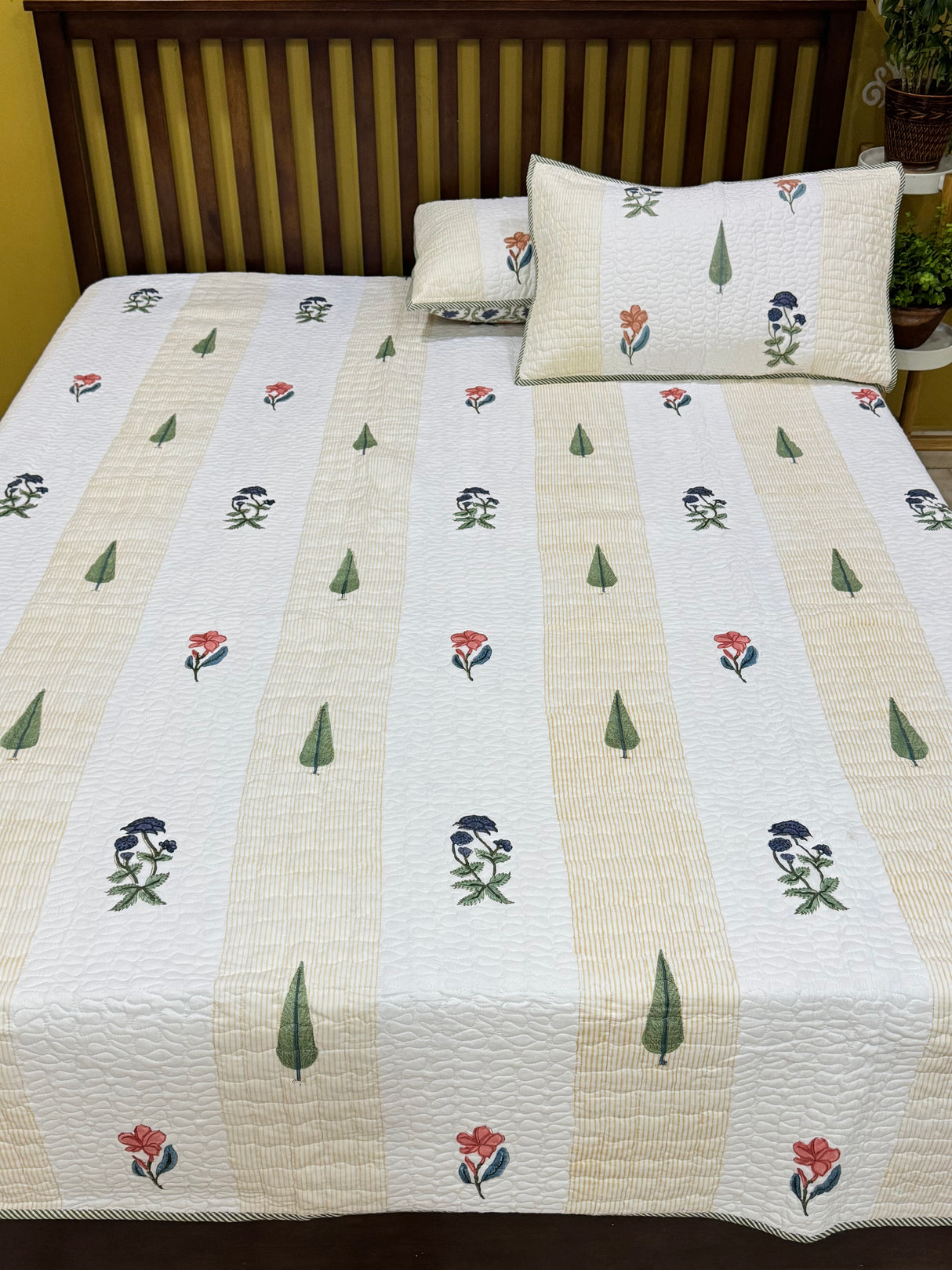 Double Size Quilted Blockprint REVERSIBLE Mulmul Bedcover (90*108 inches)