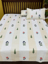 Double Size Quilted Blockprint REVERSIBLE Mulmul Bedcover (90*108 inches)