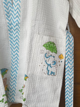 Teddy Kids Bathrobe-Cotton Waffle Blockprint