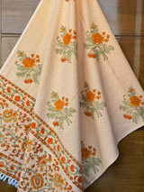 Yellow Floral Blockprint Soft Cotton Towel– Cotton Jacquard Weave
