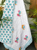 Moonlit Elephant Dreams Blockprint Quilt