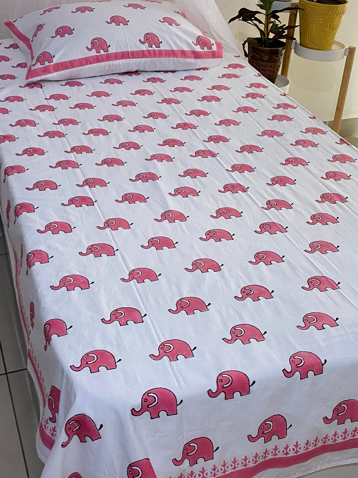 Elephant Blockprint Cotton Bedsheet