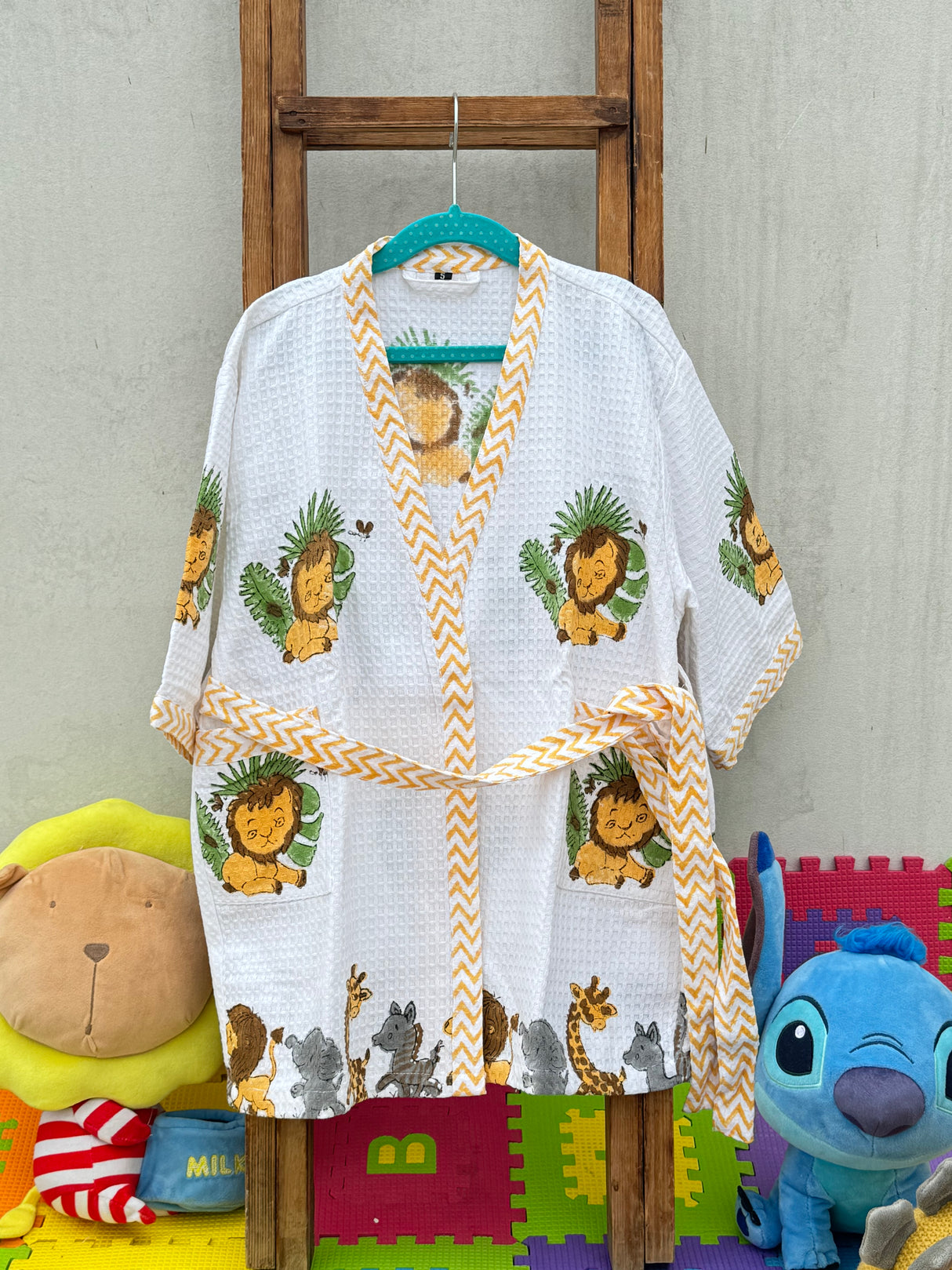 Lion Safari- Kids Cotton Waffle Bathrobe