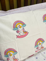 Unicorn World Handblock Printed Kids Cotton Bedsheet