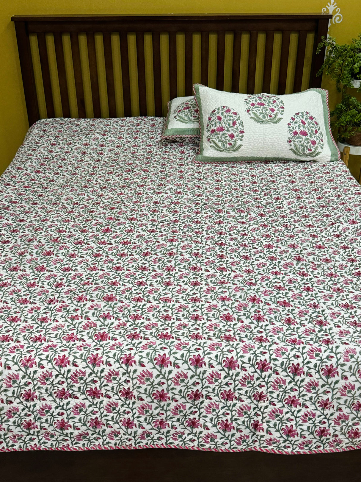 KING Size Quilted Blockprint REVERSIBLE Mulmul Bedcover (108*108 inches)