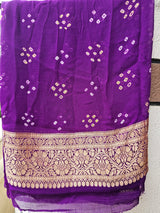 Gorgeous Purple Pure Banarsi Georgette Bandhani Lehenga with Dupatta