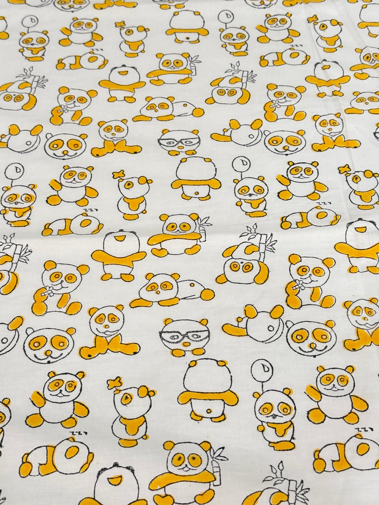 Yellow Panda Blockprint Cotton Bedsheet