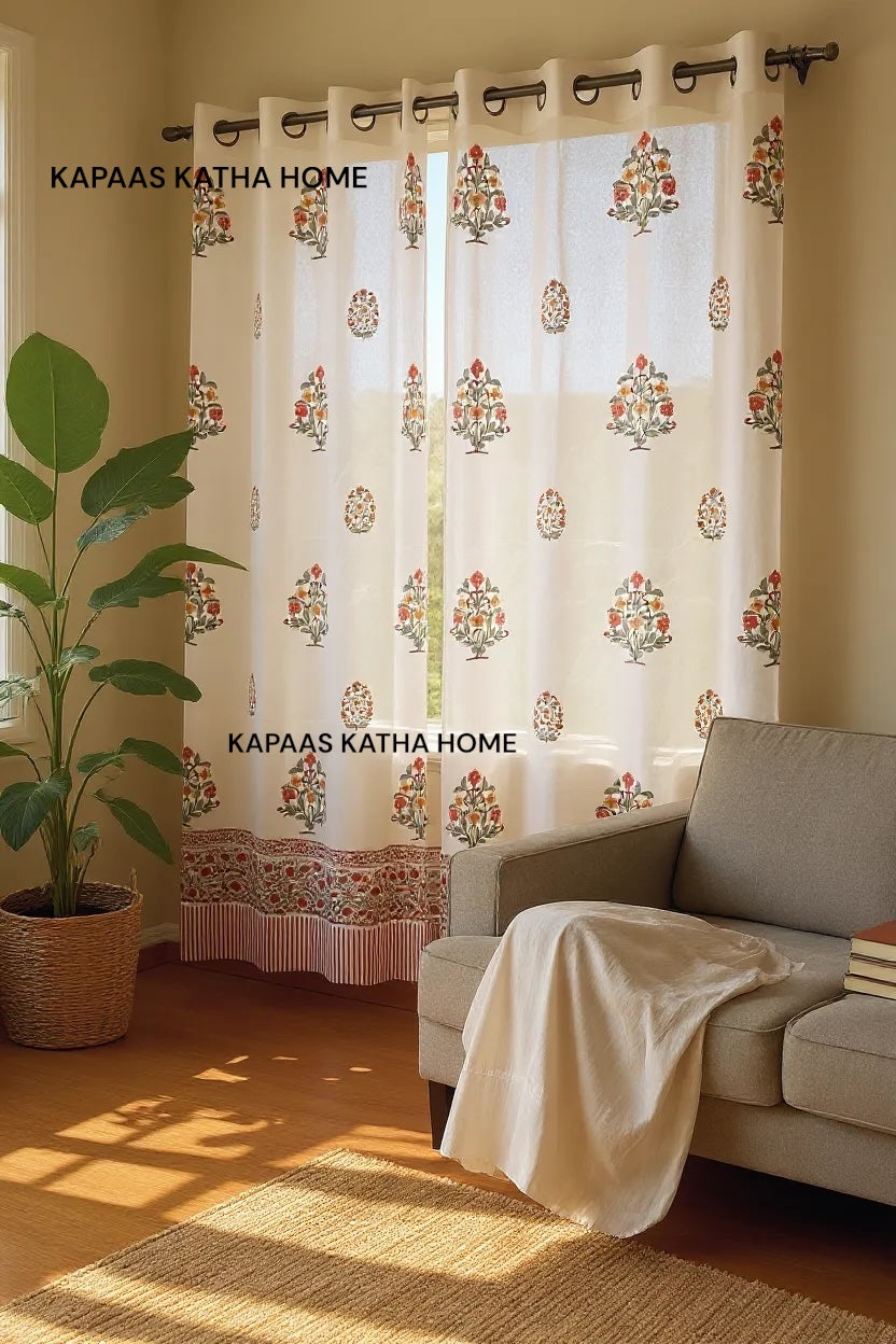 Floral Jaipur Blockprint Cotton Curtain