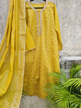 Festive 3 Piece Semi Stitched Suit Set with Gota work in Yellow Colour