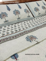 Double Size Quilted Blockprint REVERSIBLE Mulmul Bedcover (90*108 inches)