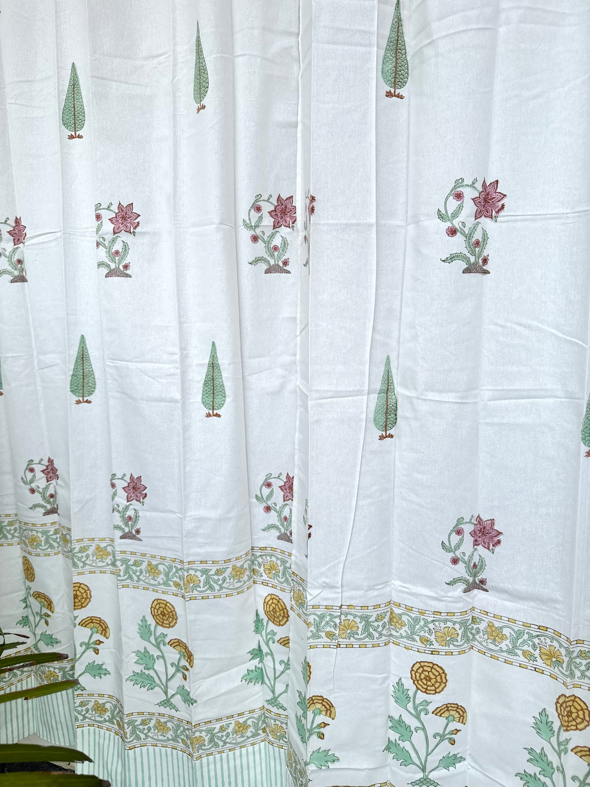Elegant Floral Blockprint Cotton Curtain