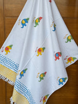 Colorful Elephants Blockprint Kids Towel – Cotton Jacquard Weave