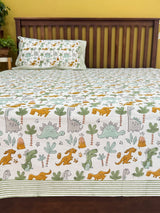 Jungle Animals Handblock Printed Kids Cotton Bedsheet