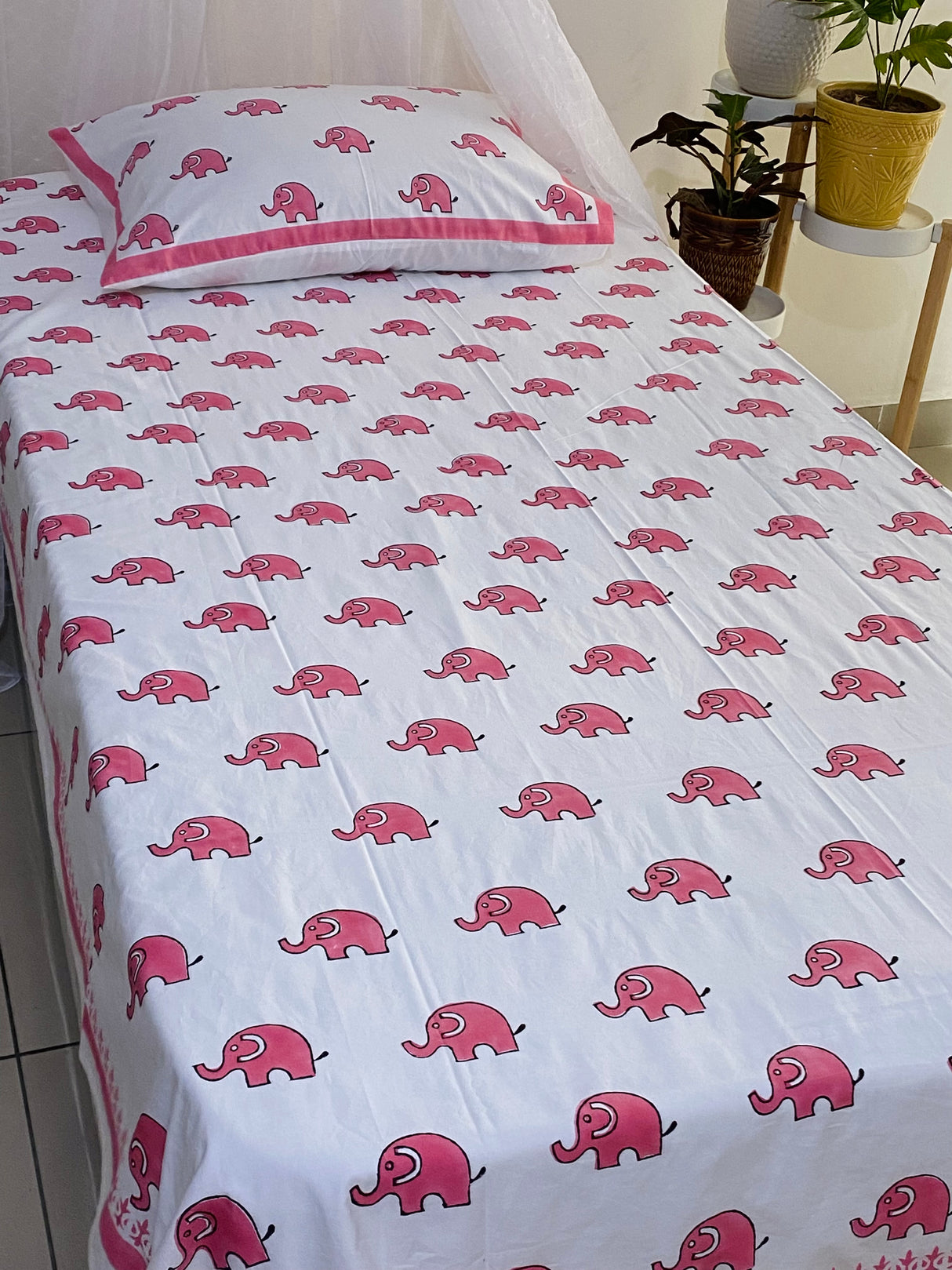 Elephant Blockprint Cotton Bedsheet