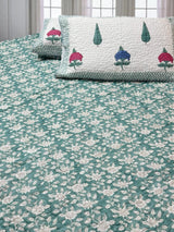 KING Size Quilted Blockprint REVERSIBLE Mulmul Bedcover (108*108 inches)