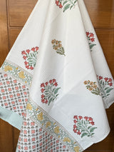 Elegant Flowers Blockprint Cotton Towel- Waffle Weave
