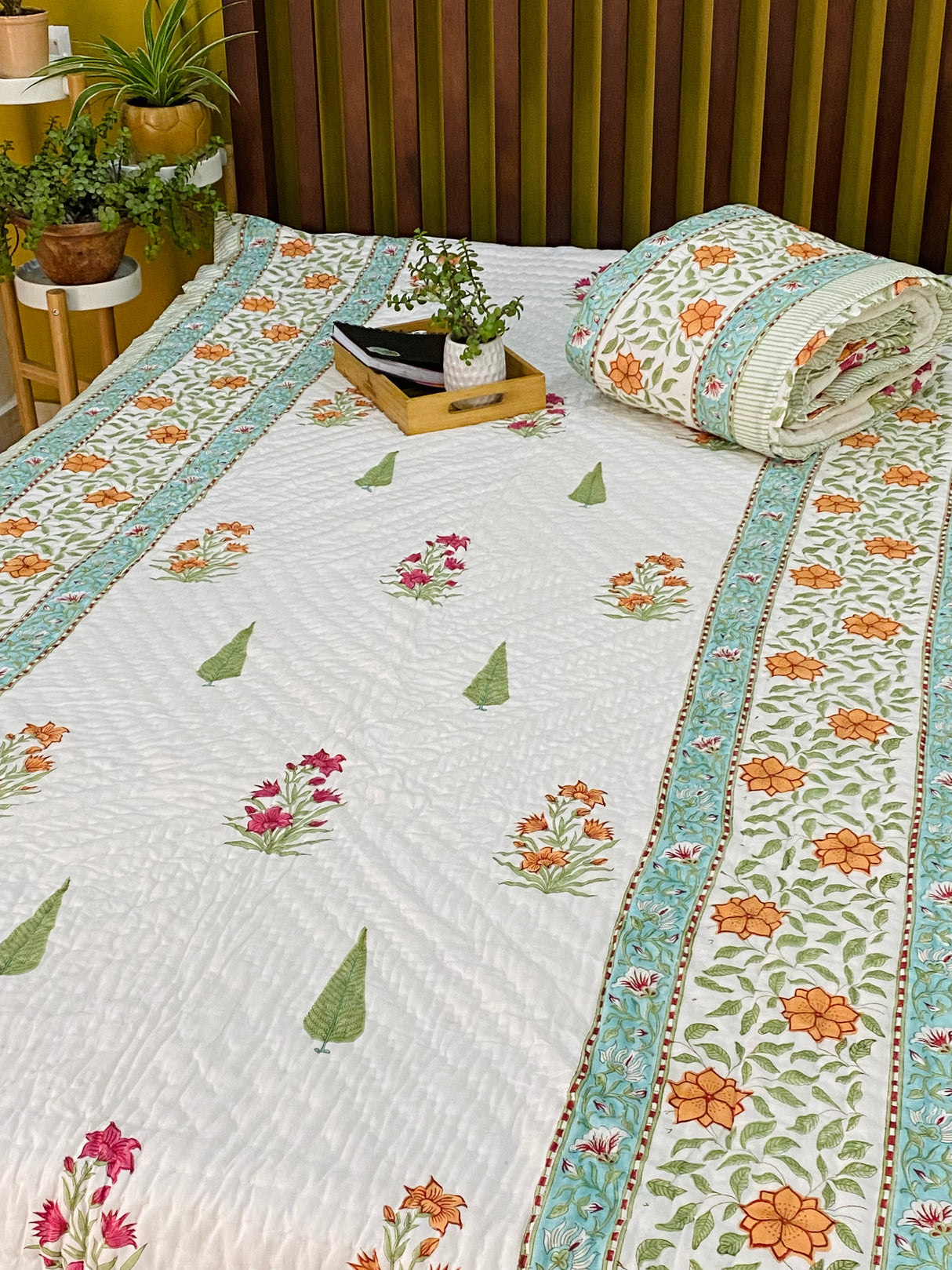 Blockprint Mulmul Reversible Quilt