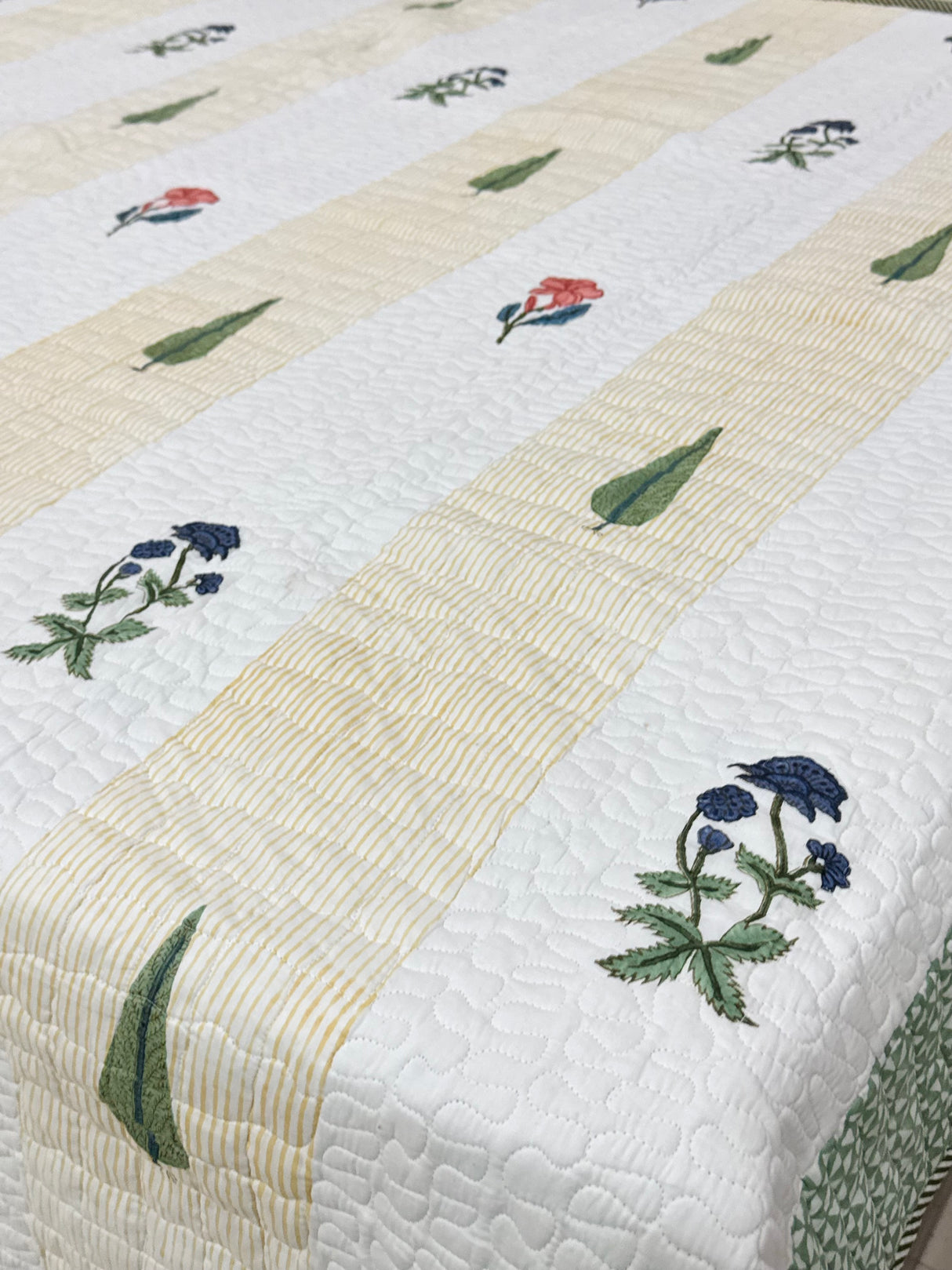 Double Size Quilted Blockprint REVERSIBLE Mulmul Bedcover (90*108 inches)