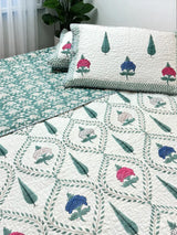 KING Size Quilted Blockprint REVERSIBLE Mulmul Bedcover (108*108 inches)