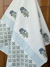 Elegant Blue Blockprint Cotton Towel- Waffle Weave