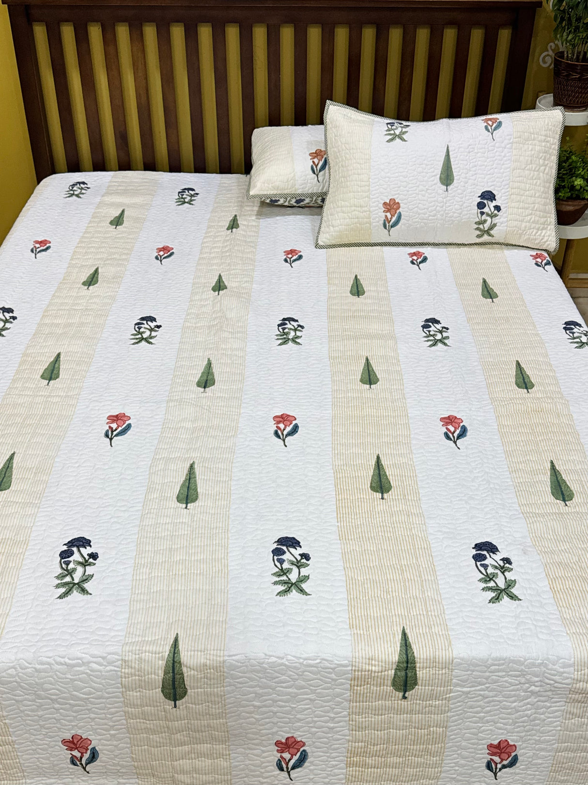 Double Size Quilted Blockprint REVERSIBLE Mulmul Bedcover (90*108 inches)