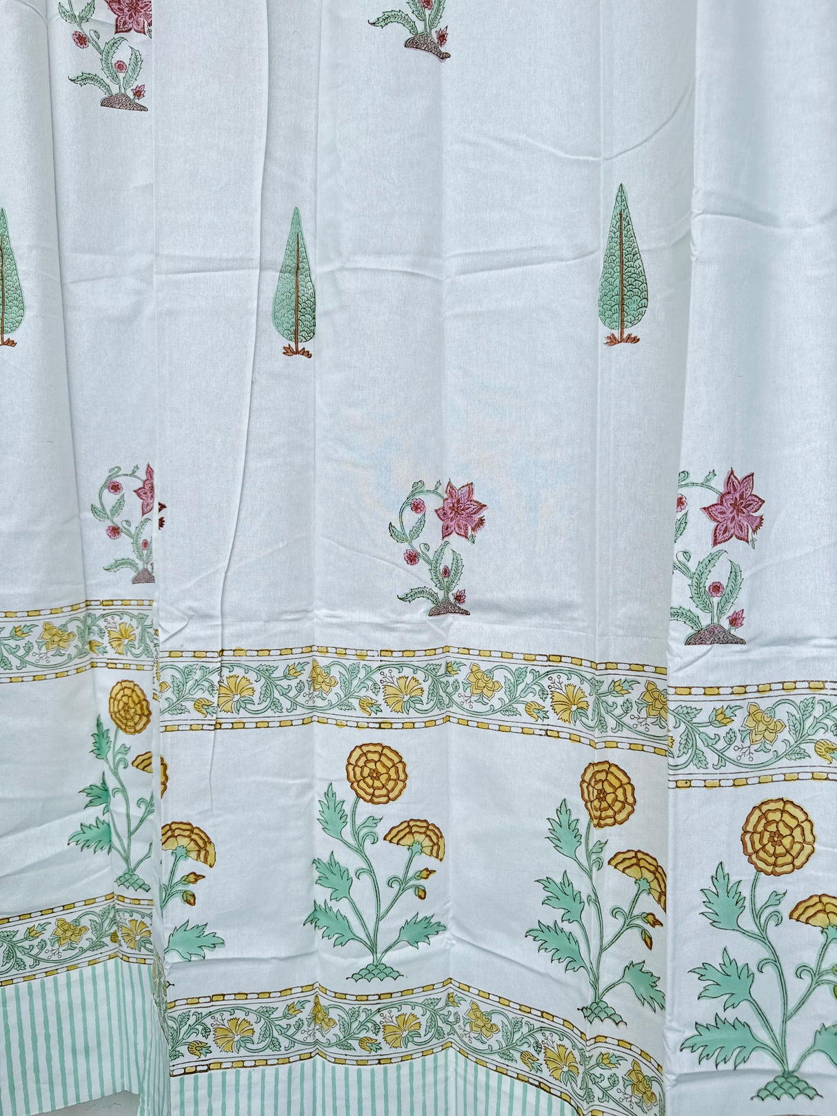 Elegant Floral Blockprint Cotton Curtain