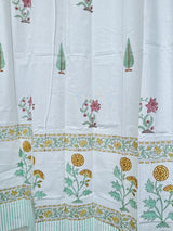 Elegant Floral Blockprint Cotton Curtain