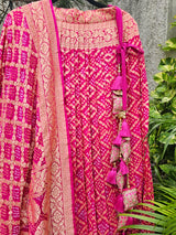 Hot Pink Pure Banarsi Georgette Bandhani Lehenga