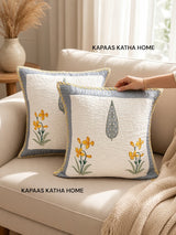 Pair of Quilted Handblock Printed Cushion Covers- 16*16 inches