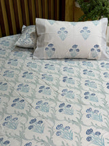 Blockprint Cotton Bedsheet- Light Blue Base Color