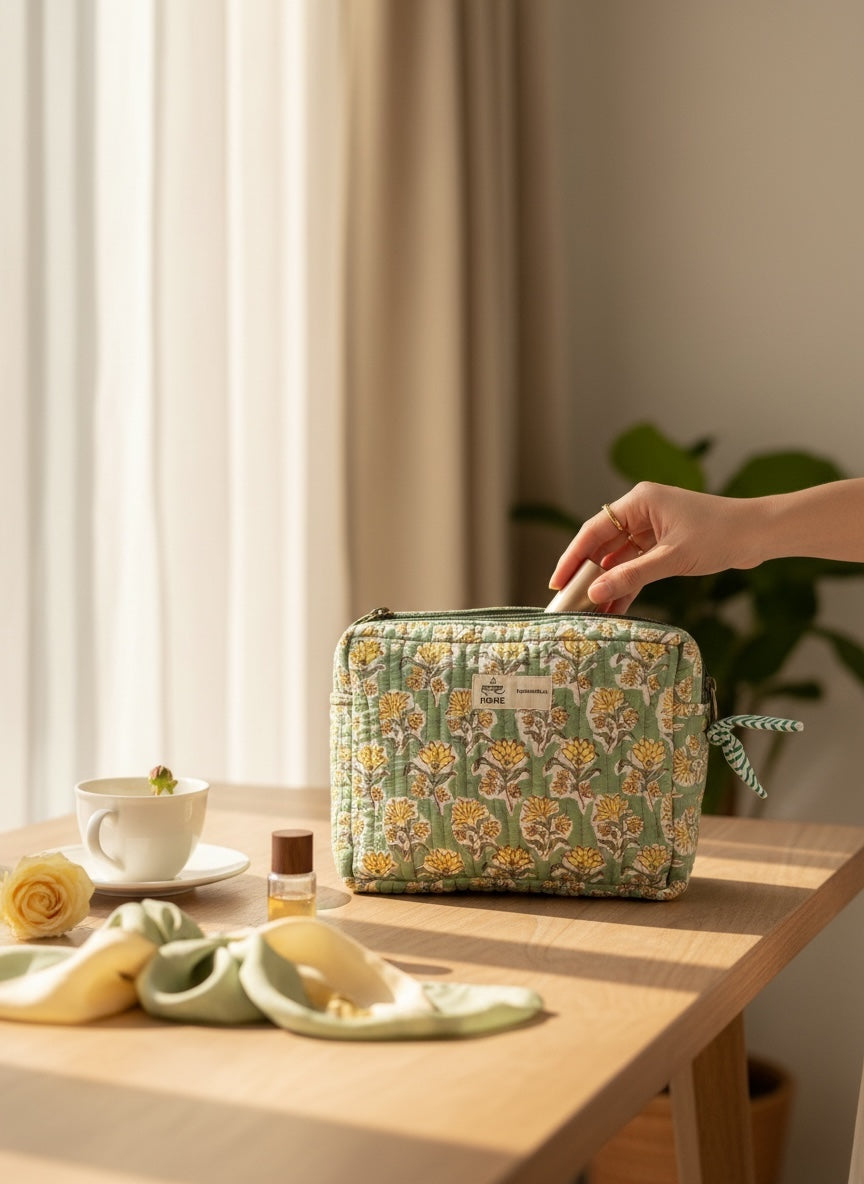Rosette Garden Cotton Quilted Multipurpose Travel Pouch
