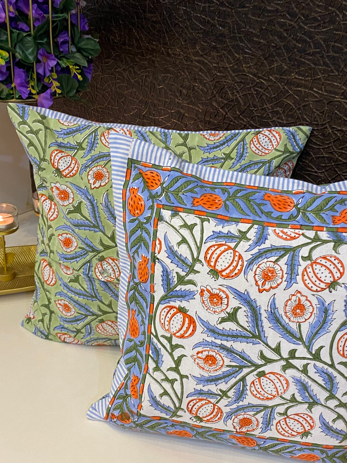 Pair of Handblock Printed Cushion Covers- 16*16 inches