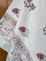 Delightful Floral Blockprint Cotton Towel- Waffle Weave