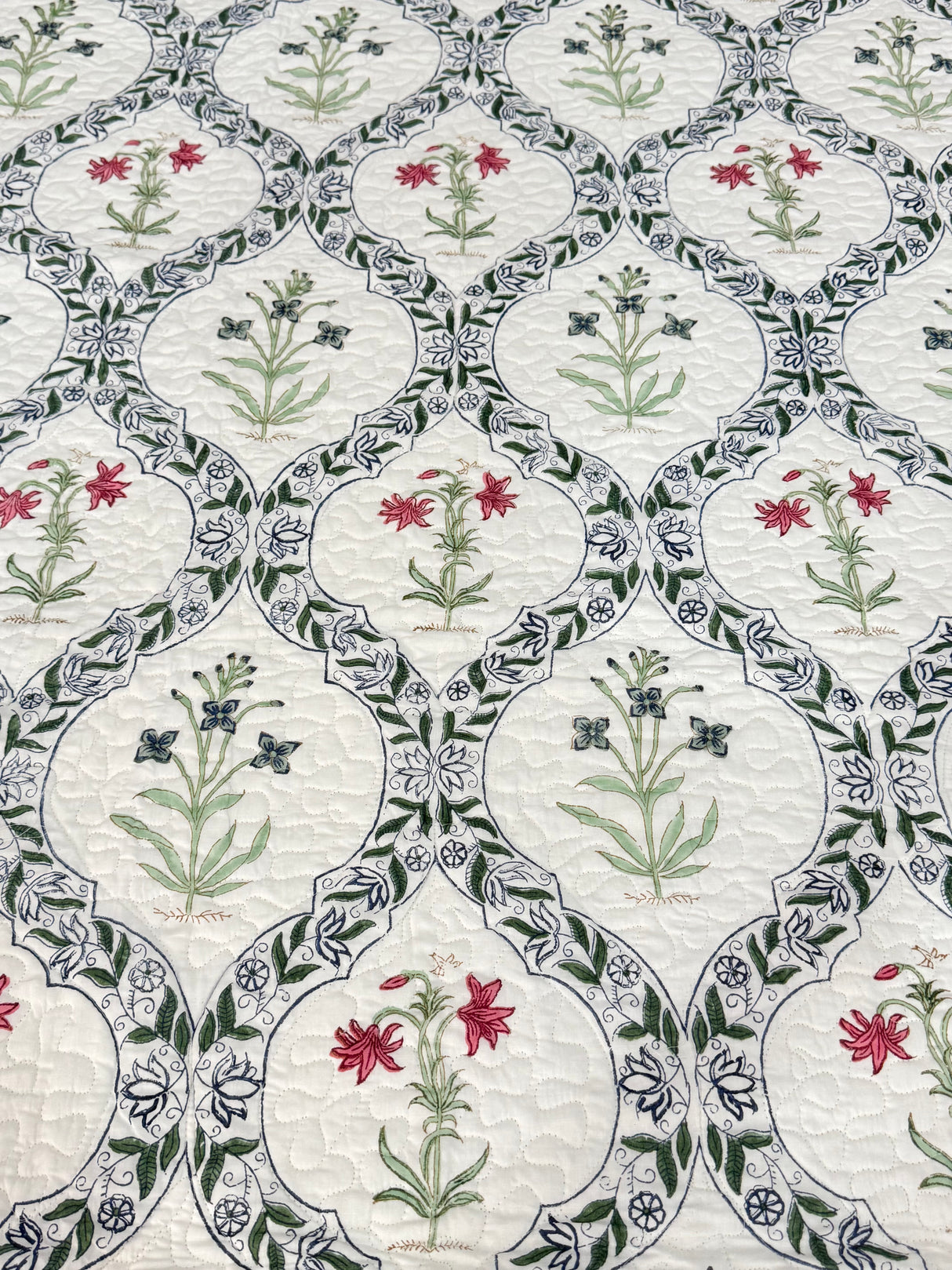 Double Size Quilted Blockprint REVERSIBLE Mulmul Bedcover (90*108 inches)