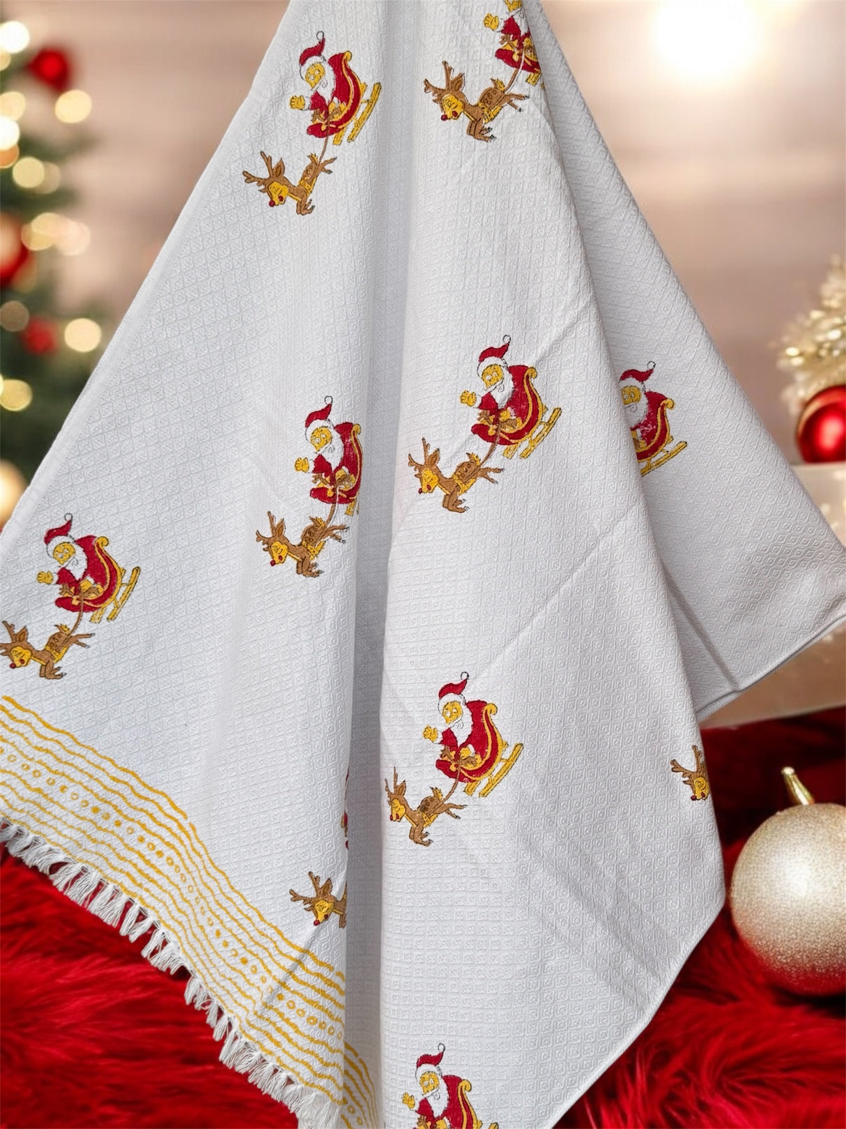 Christmas Theme Blockprint Soft Cotton Towel (60*30 inches)