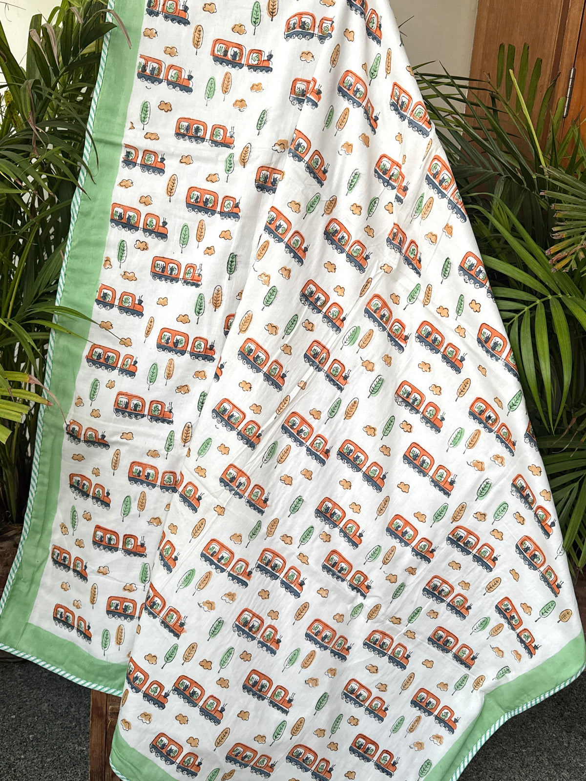 Train Ride Hand Block Printed Layered Kids Blanket