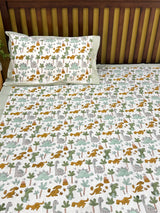 Jungle Animals Handblock Printed Kids Cotton Bedsheet