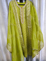 Festive 3 Piece Semi Stitched Suit Set with Gota work in Green Colour