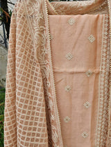 3 Piece Chanderi mulmul Unstitched Suit Set in Shade of Peach