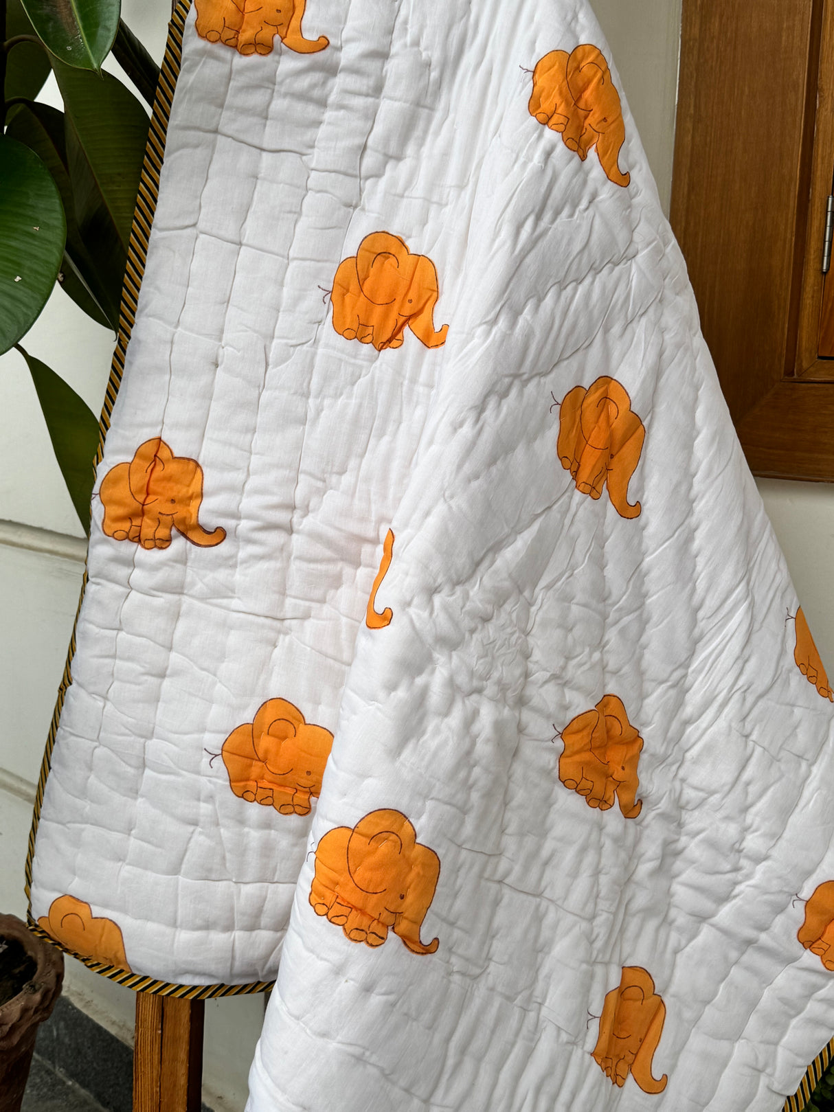 Elephant Blockprint Kids Quilt