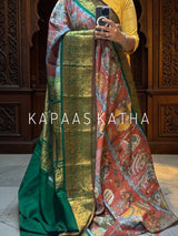 Shyamsundari - Indian Mythological Theme Kanchipattu Kalamkari Saree