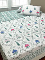 KING Size Quilted Blockprint REVERSIBLE Mulmul Bedcover (108*108 inches)