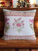 Pair of Quilted Handblock Printed Cushion Covers- 16*16 inches