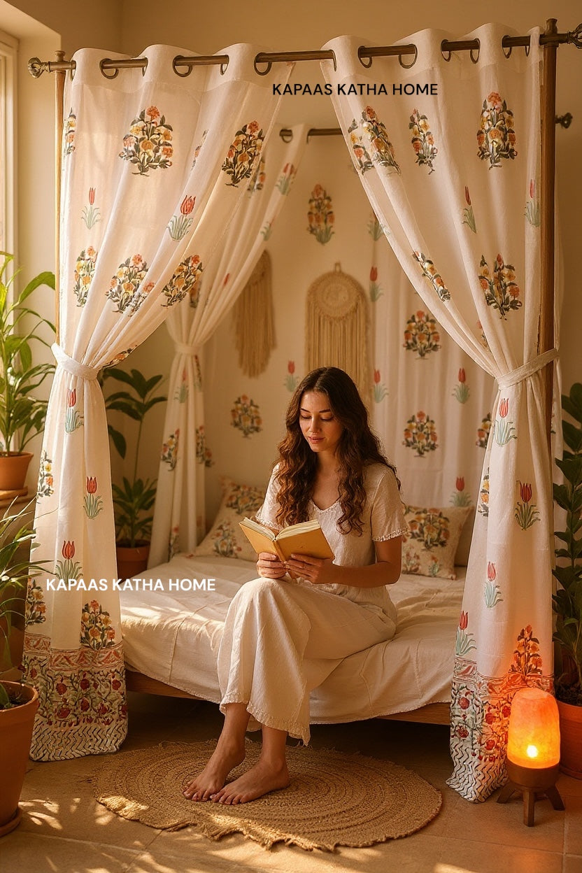 Elegant Motifs Blockprint Cotton Curtain