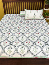 Double Size Quilted Blockprint REVERSIBLE Mulmul Bedcover (90*108 inches)