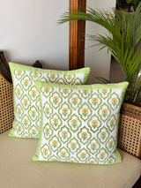 Pair of Quilted Handblock Printed Cushion Covers- 16*16 inches